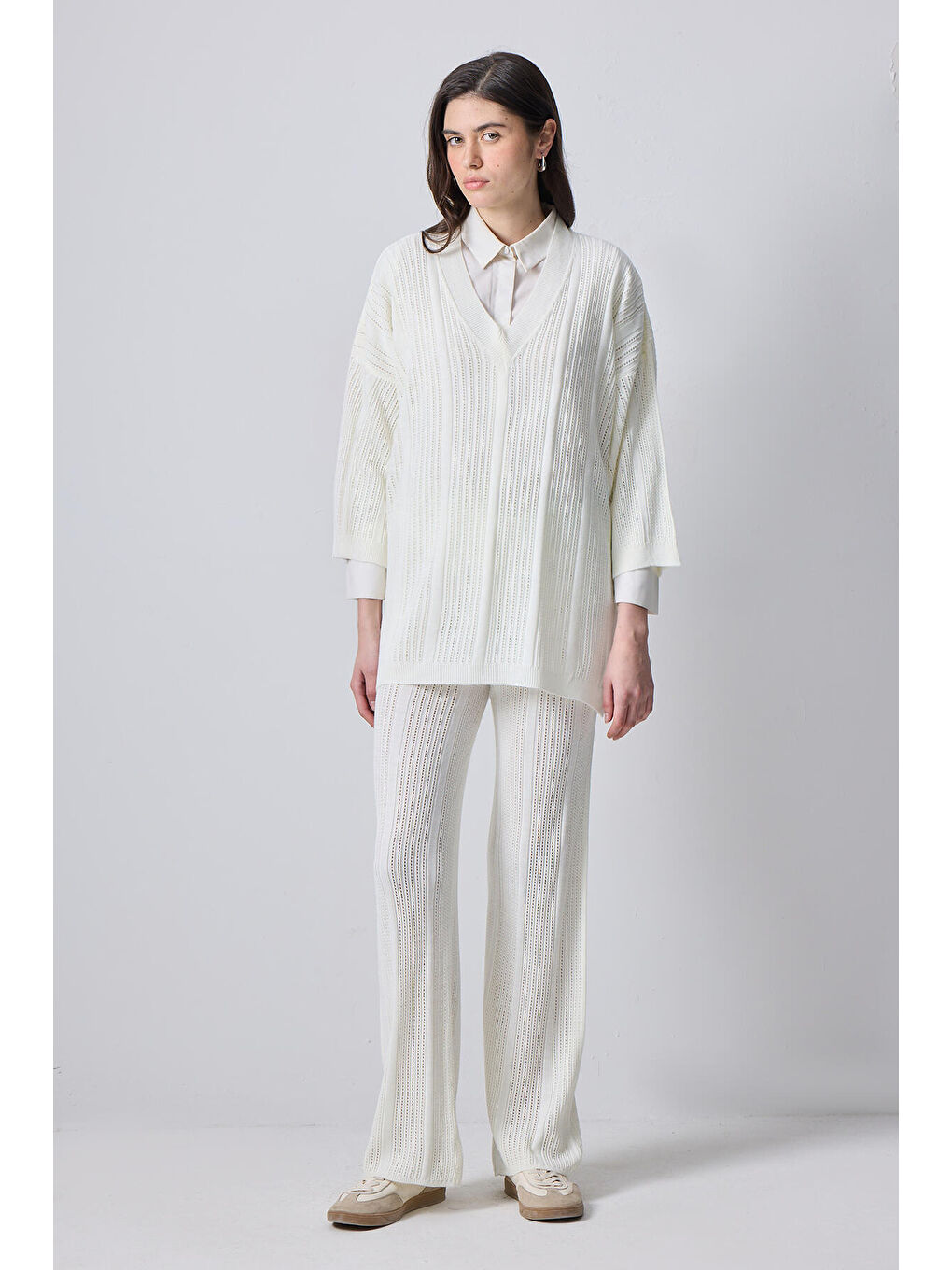 Ekru Triko Tunik Pantolon Takım