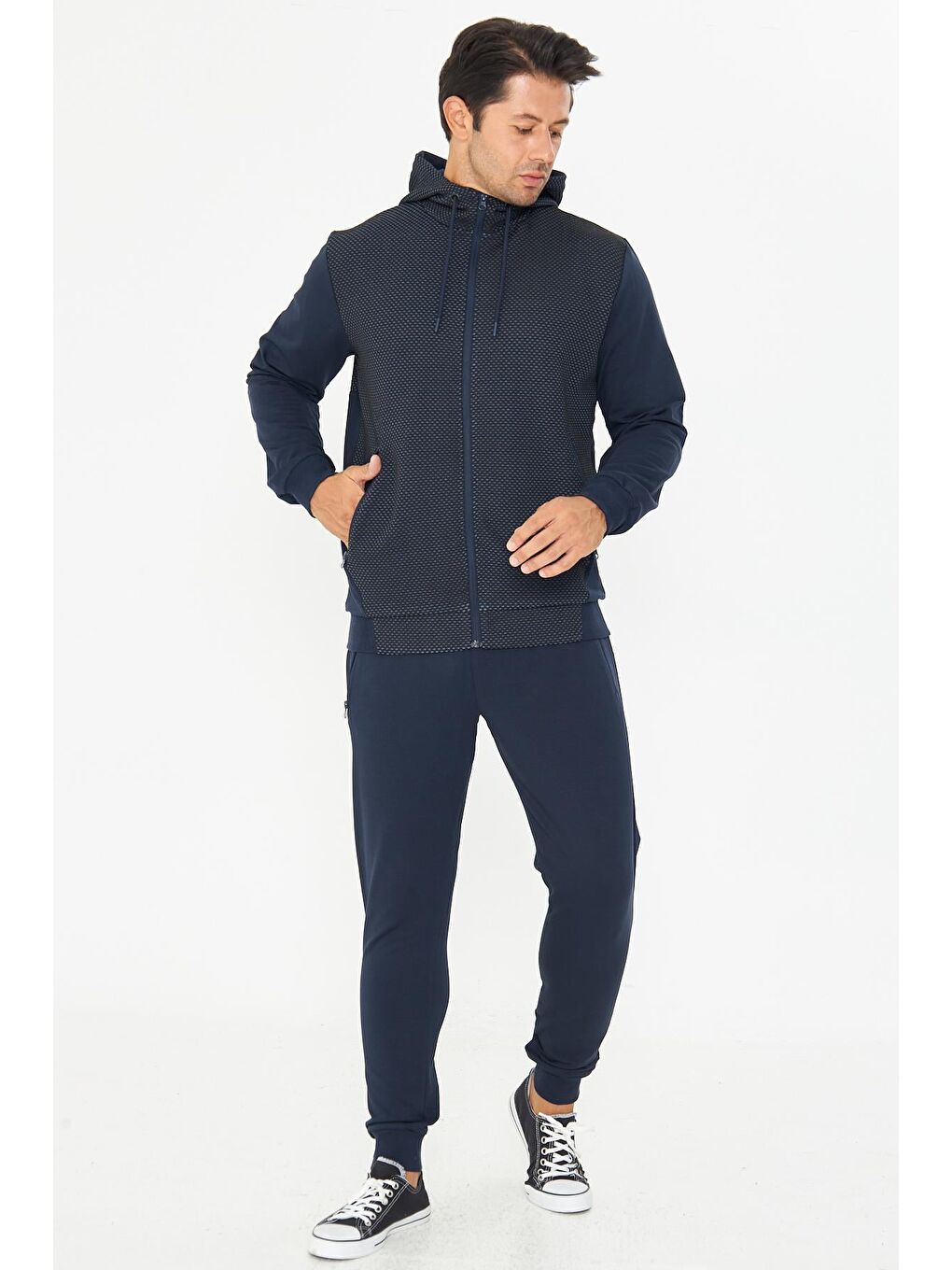 Erkek Tam Fermuarlı Kapüşonlu Eşofman Takımı İndigo 5816-İ-2