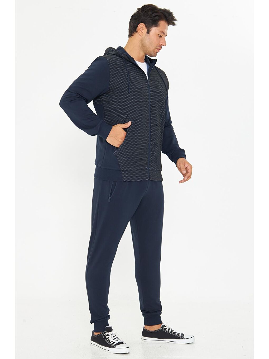 Erkek Tam Fermuarlı Kapüşonlu Eşofman Takımı İndigo 5816-İ-3