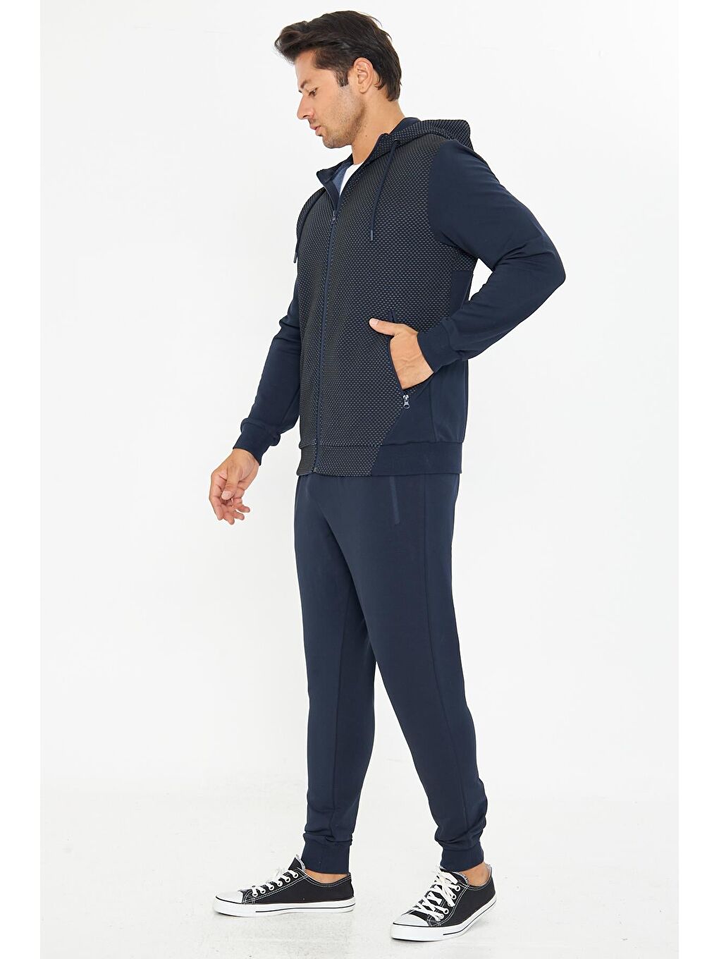 Erkek Tam Fermuarlı Kapüşonlu Eşofman Takımı İndigo 5816-İ-4