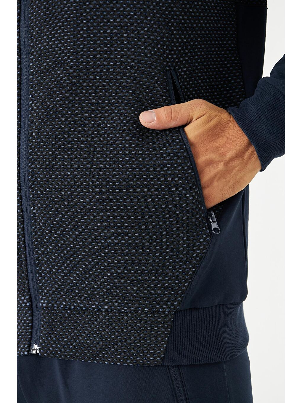 Erkek Tam Fermuarlı Kapüşonlu Eşofman Takımı İndigo 5816-İ-7