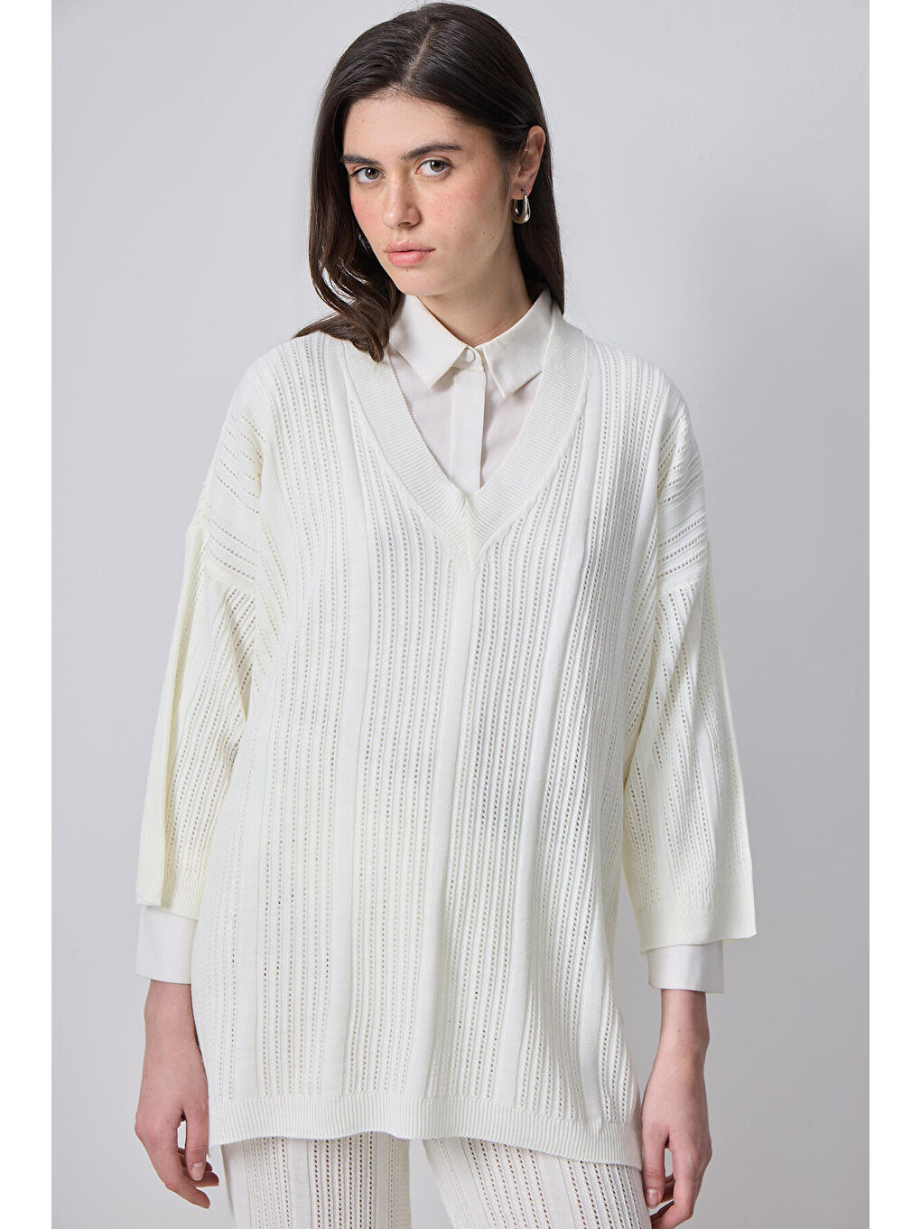 Ekru Triko Tunik Pantolon Takım-1