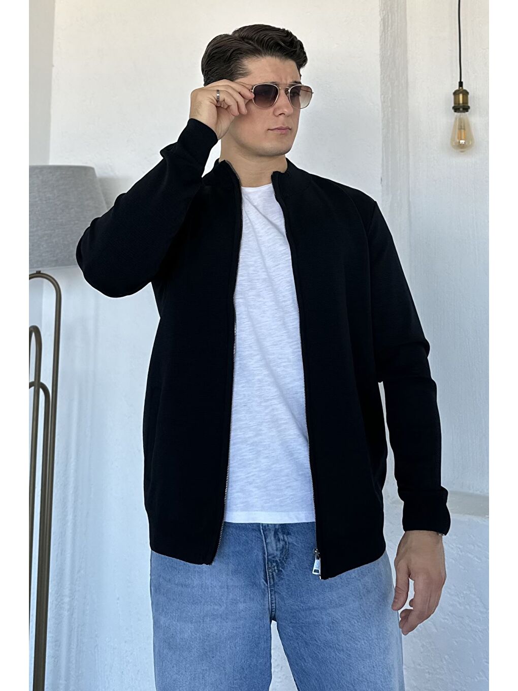 Lacivert Erkek Fermuarlı Triko Hırka