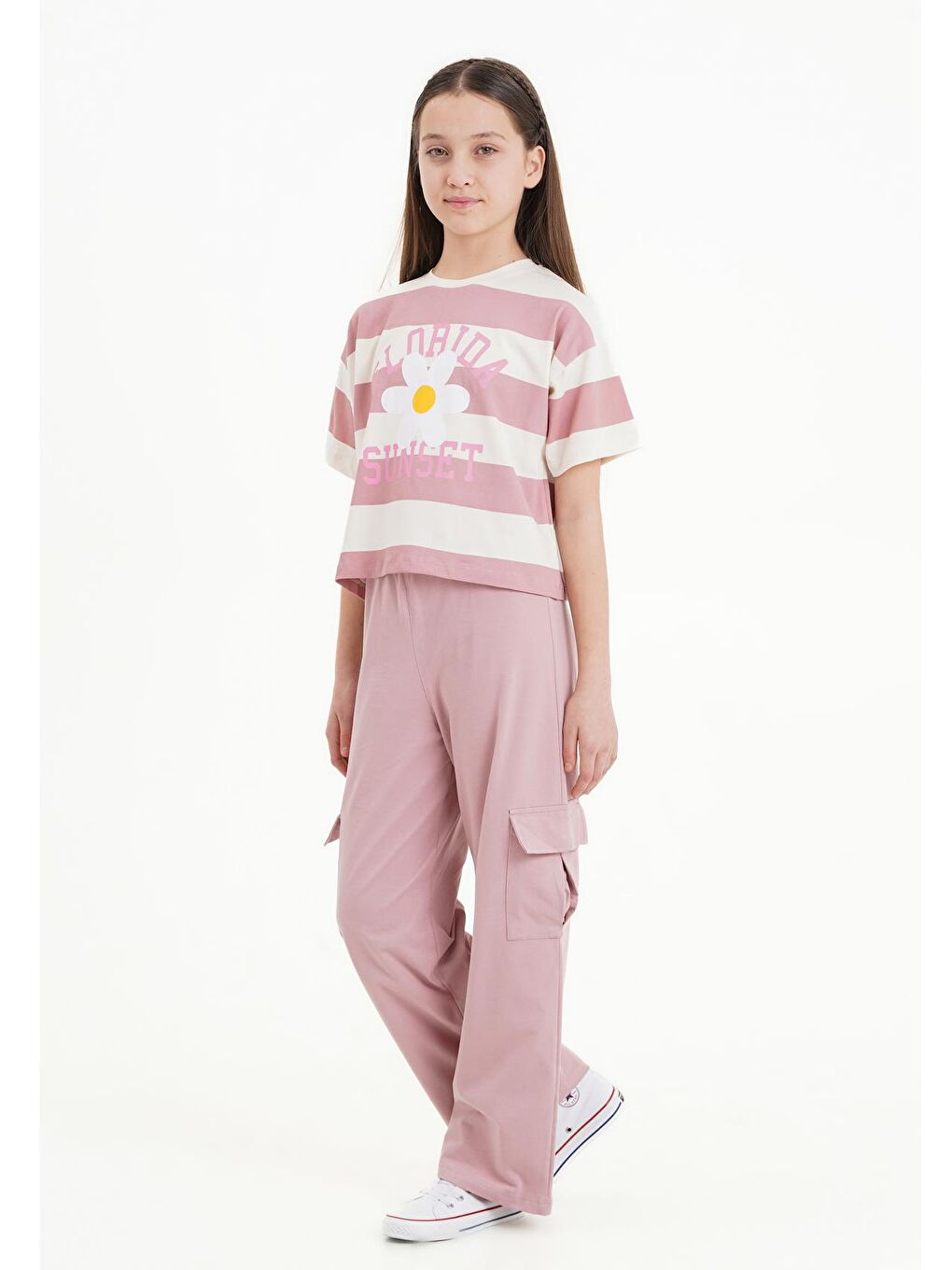 Pembe Gül Kurusu Florida Sunset Baskı 8-12 Yaş Takım 2414-1