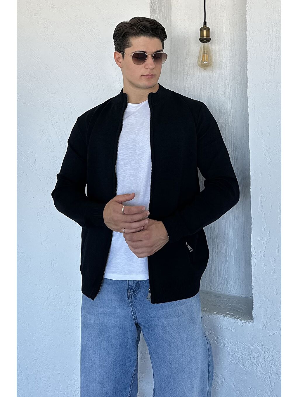 Lacivert Erkek Fermuarlı Triko Hırka-2