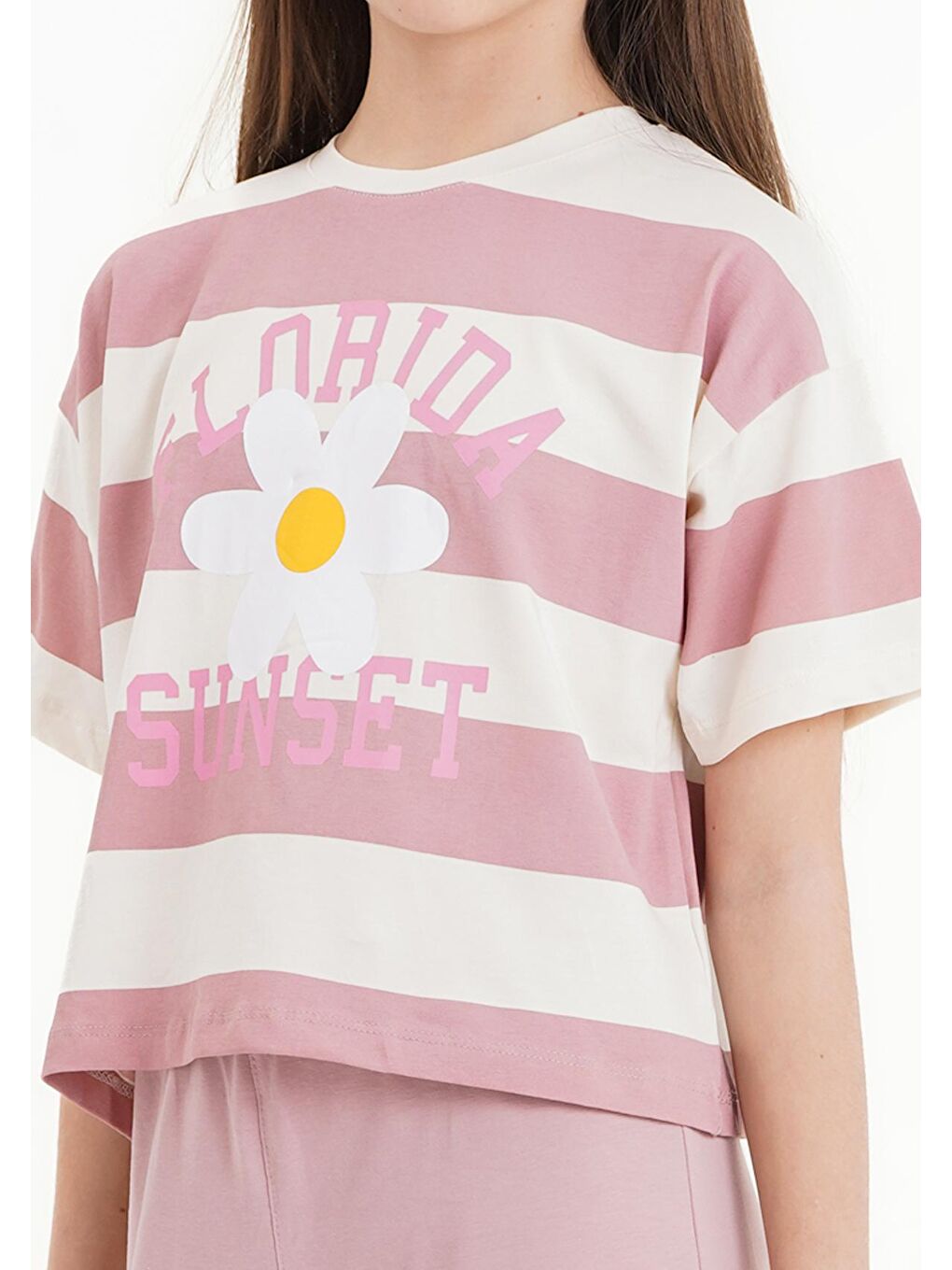 Pembe Gül Kurusu Florida Sunset Baskı 8-12 Yaş Takım 2414-1-1