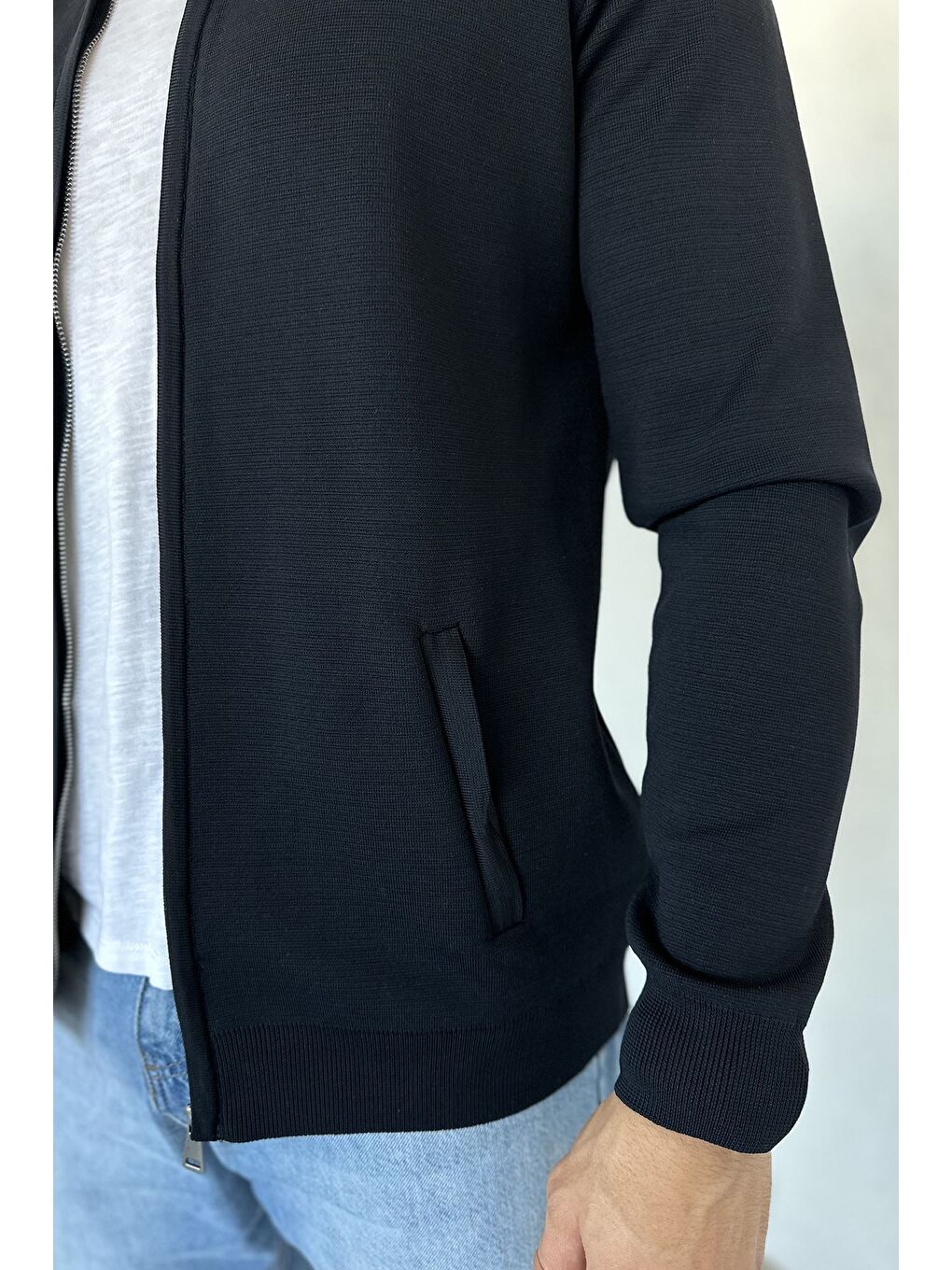 Lacivert Erkek Fermuarlı Triko Hırka-4