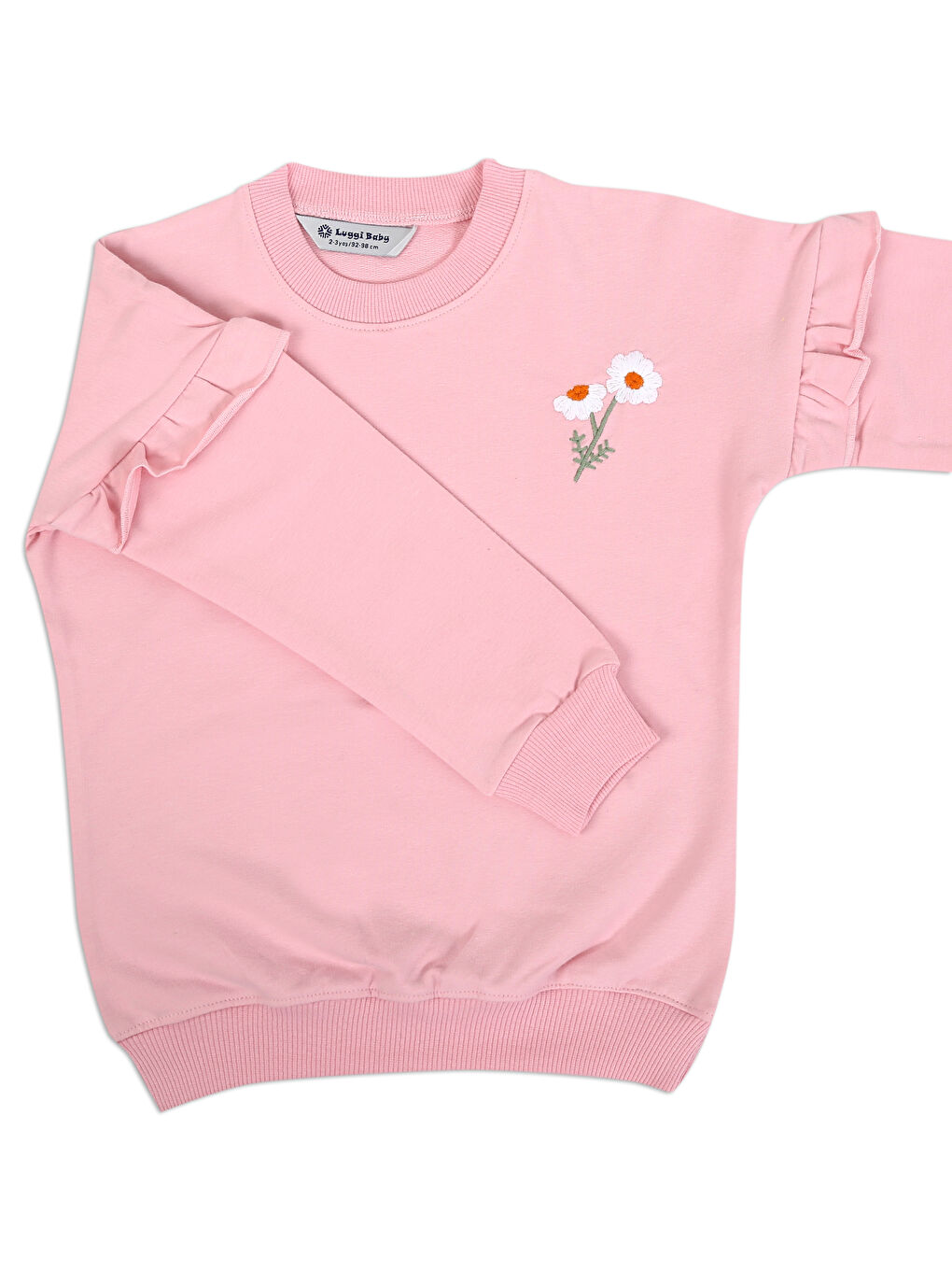 LUGGİ BABY Pembe Bisiklet Yaka Kız Bebek Sweatshirt ve Eşofman Alt 2'li Takım - 1