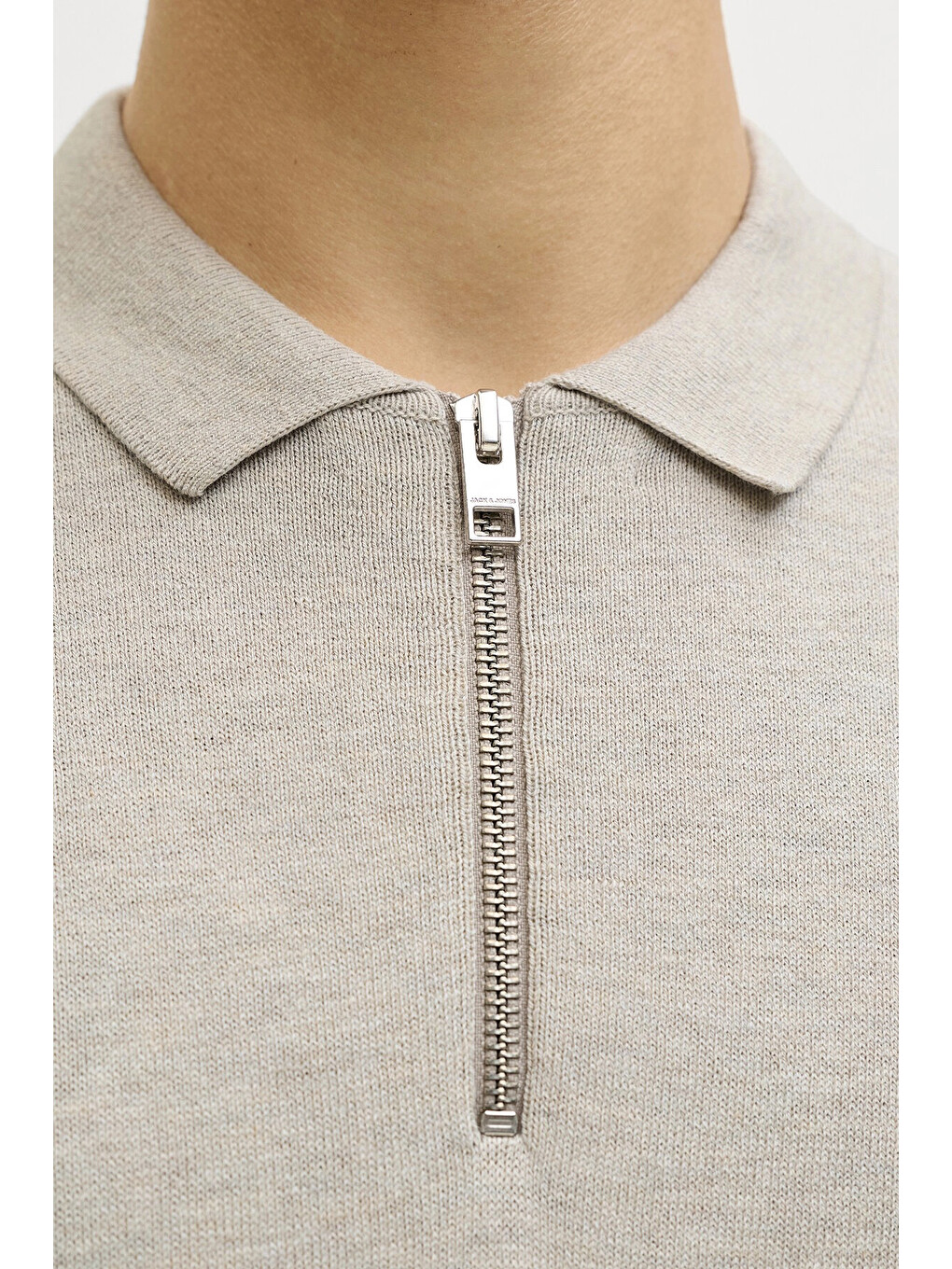 Bej Essentials Jjeemil Pamuklu Fermuarlı Polo Yaka T Shirt  12288260-4