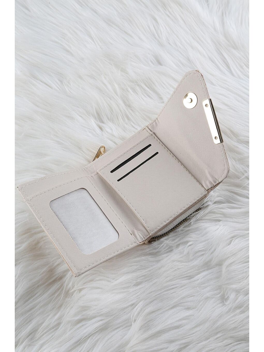 Bej Kabartma Yazılı Cüzdan/Para Çantası-1