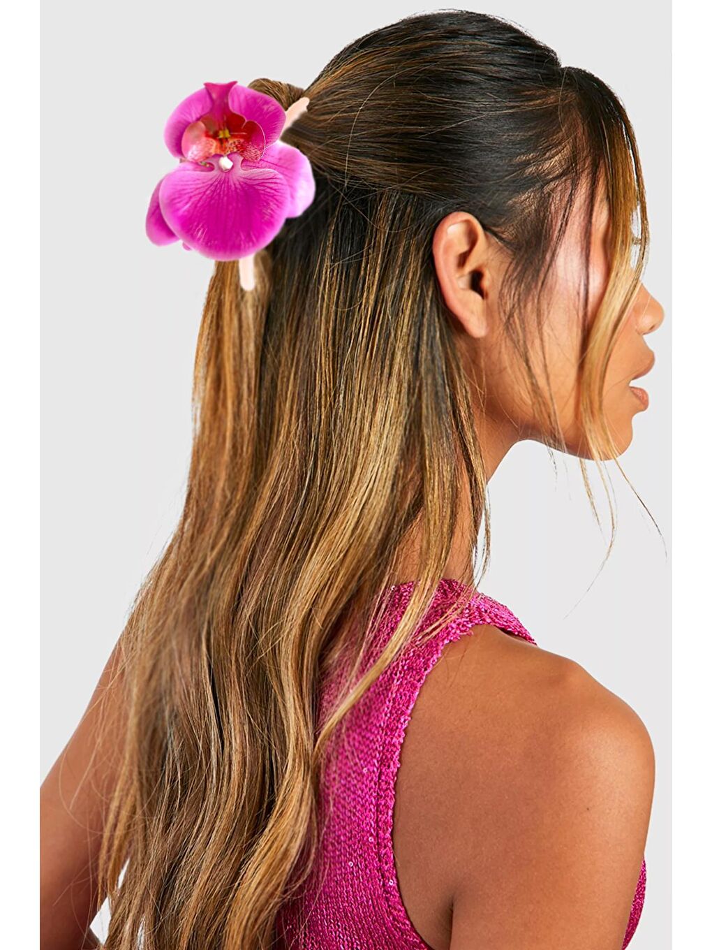 Fuşya Orkide Çiçekli Aloha Büyük Mandal Toka