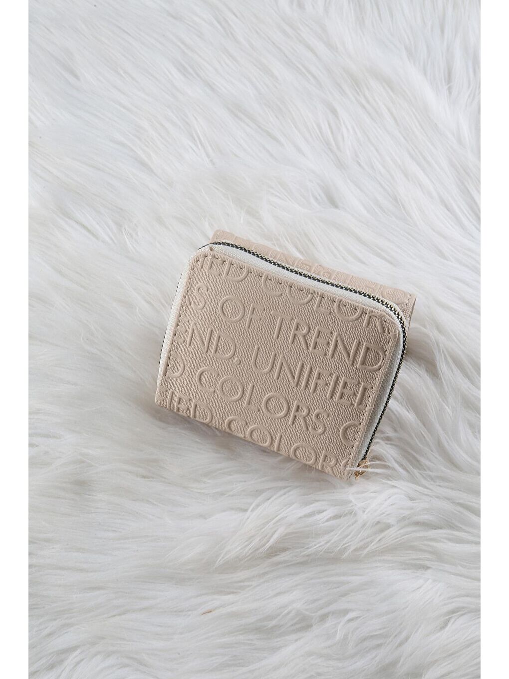 Bej Kabartma Yazılı Cüzdan/Para Çantası-3
