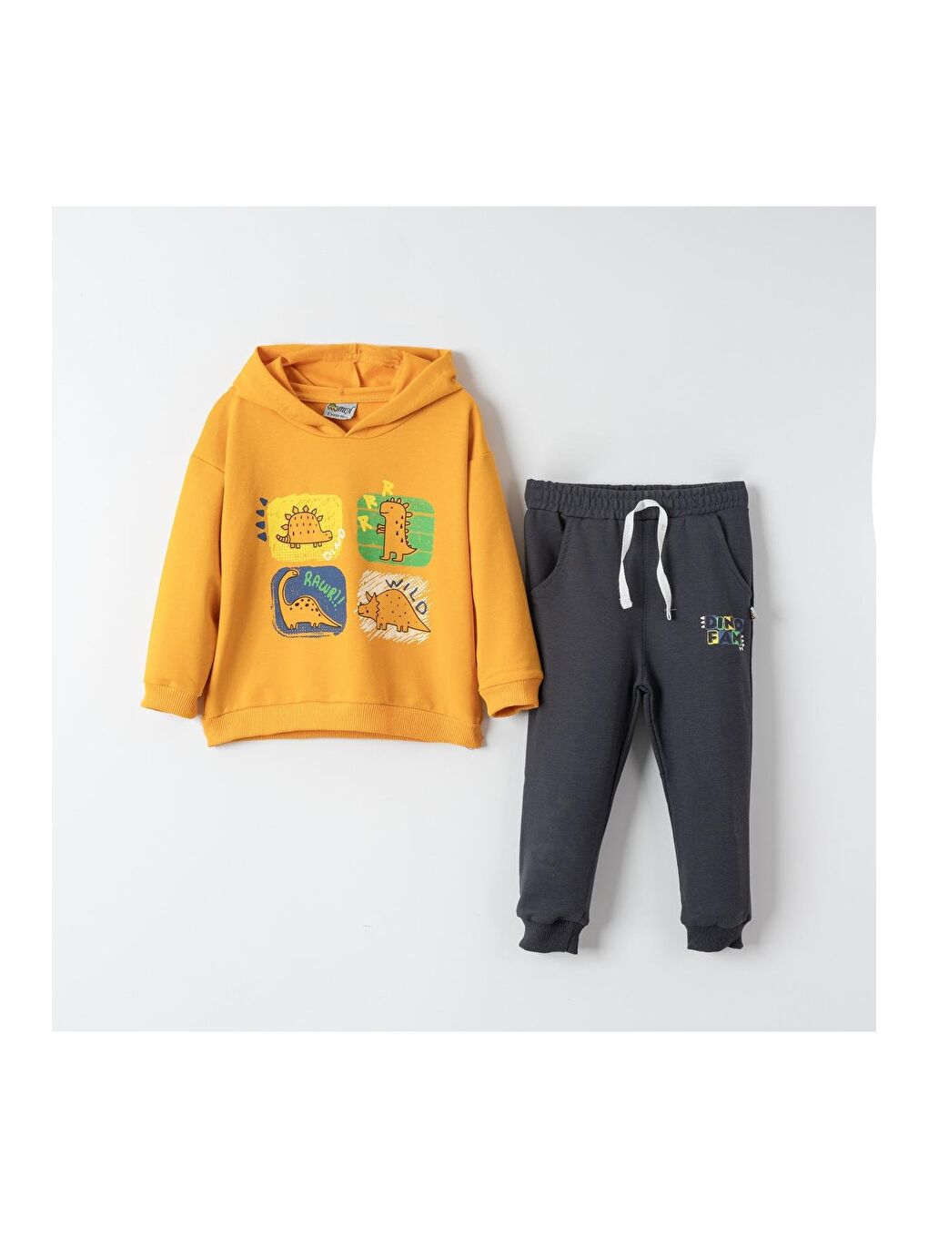 Mışıl Kids Sarı Dino Fam Baskılı Erkek Çocuk Sweatshirt Eşofman Takımı