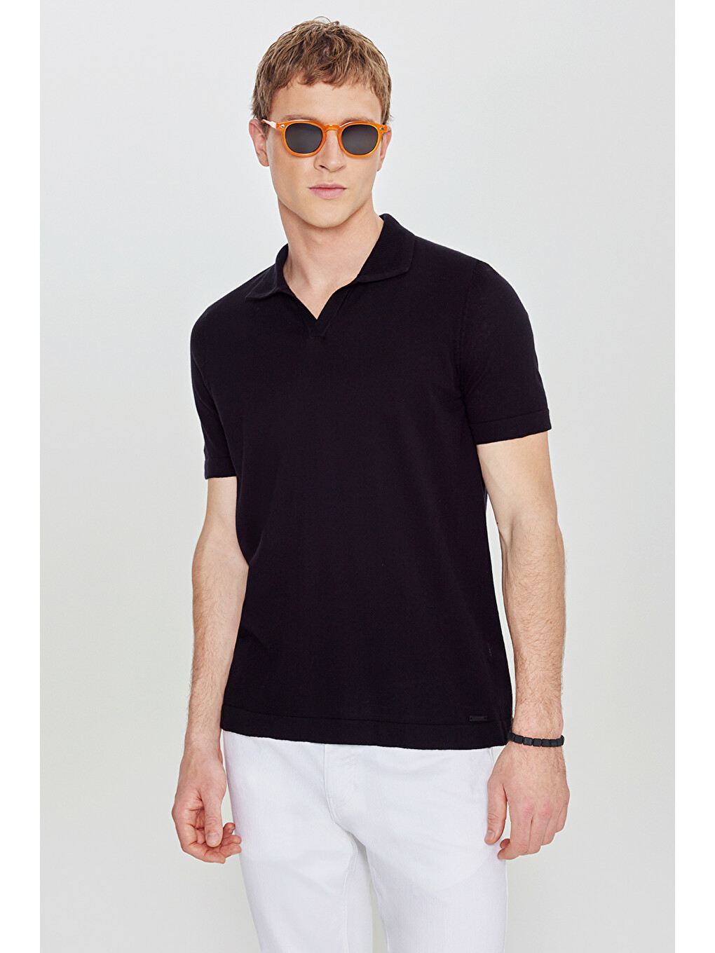 Erkek Siyah %100 Pamuk Standart Fit Normal Kesim Polo Yaka Triko Tişört