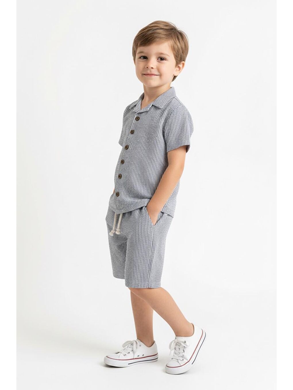 İndigo Bürümcük Gömlek Şort 2li Takım