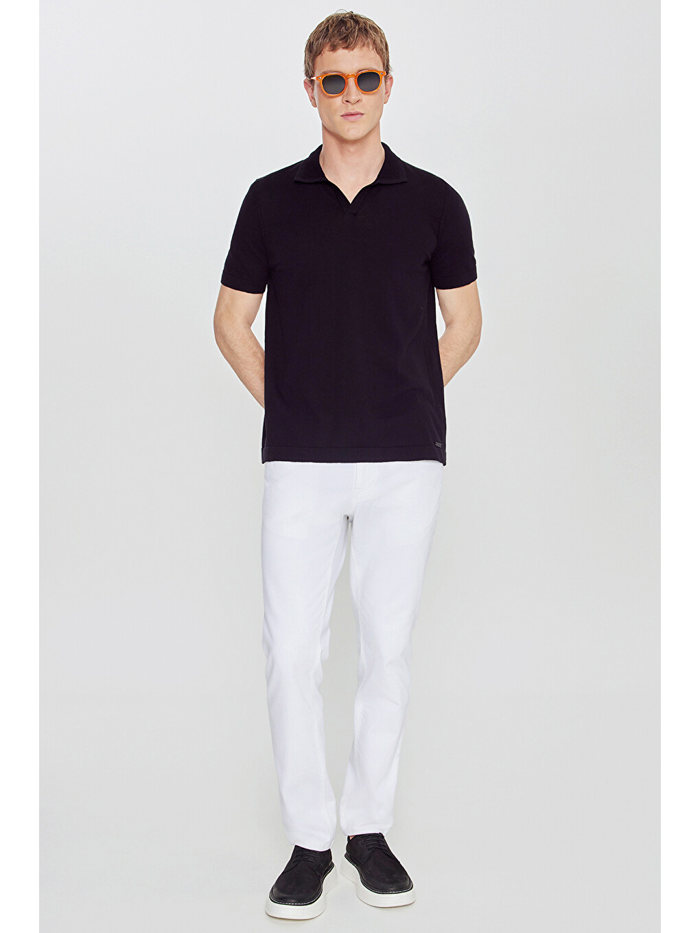 Erkek Siyah %100 Pamuk Standart Fit Normal Kesim Polo Yaka Triko Tişört-1