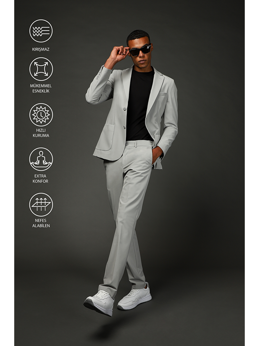 Gri Techno-Line Super Slim Fit Ekstra Dar Kesim Klasik Takım Elbise