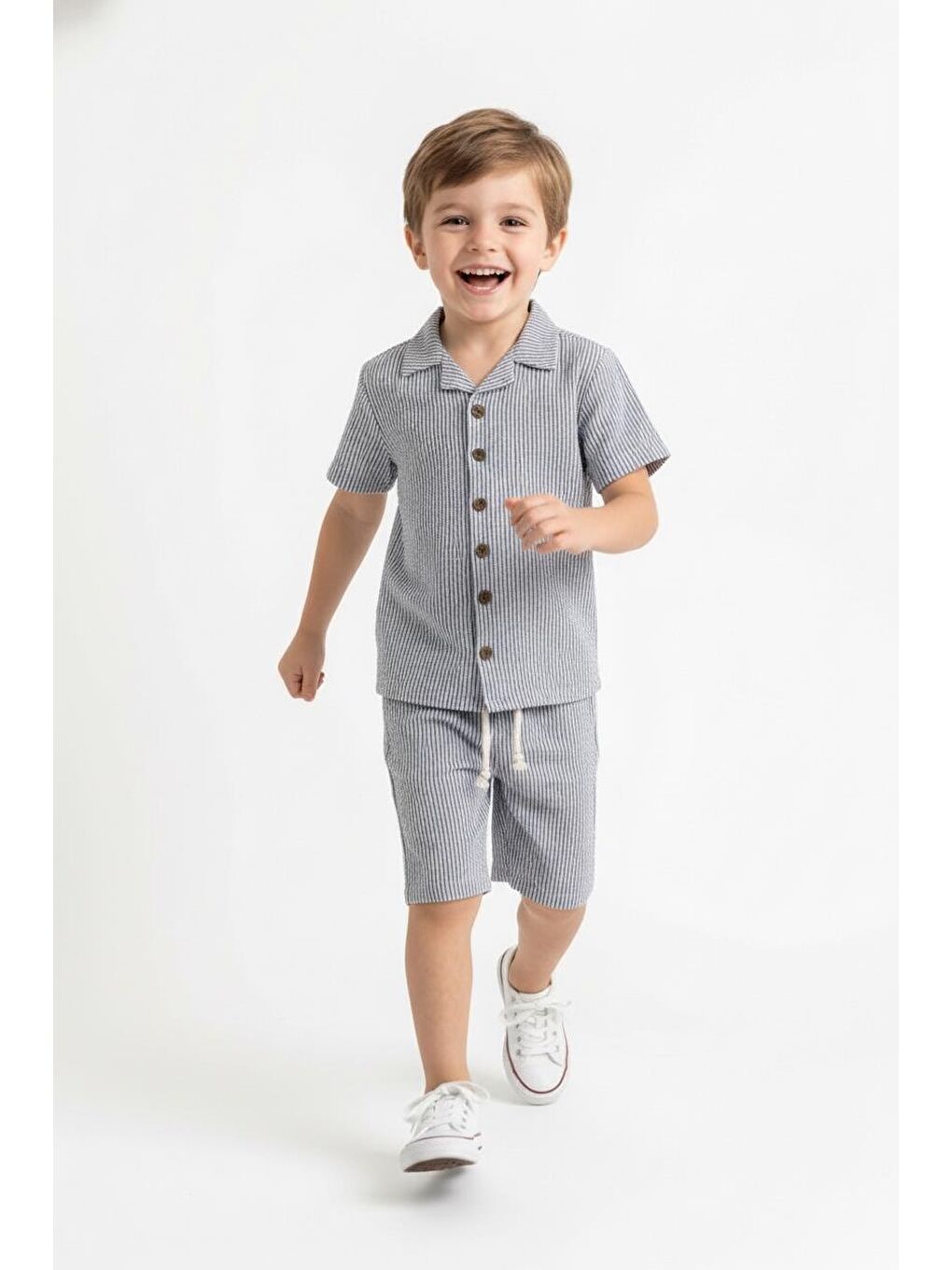 İndigo Bürümcük Gömlek Şort 2li Takım-2