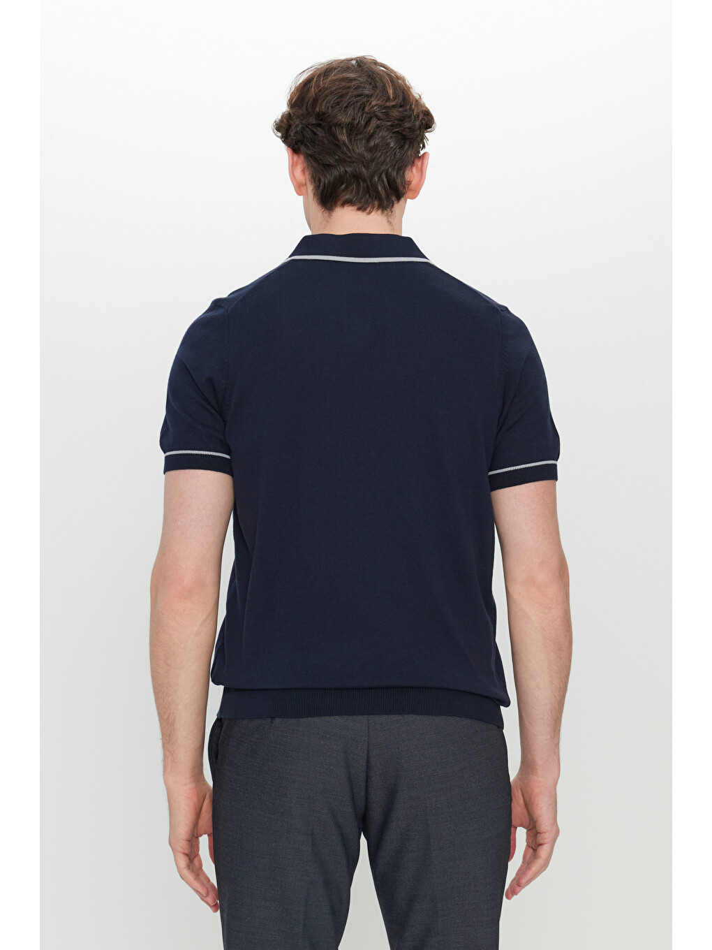 Erkek Lacivert %100 Pamuk Standart Fit Normal Kesim Polo Yaka Triko Tişört-4