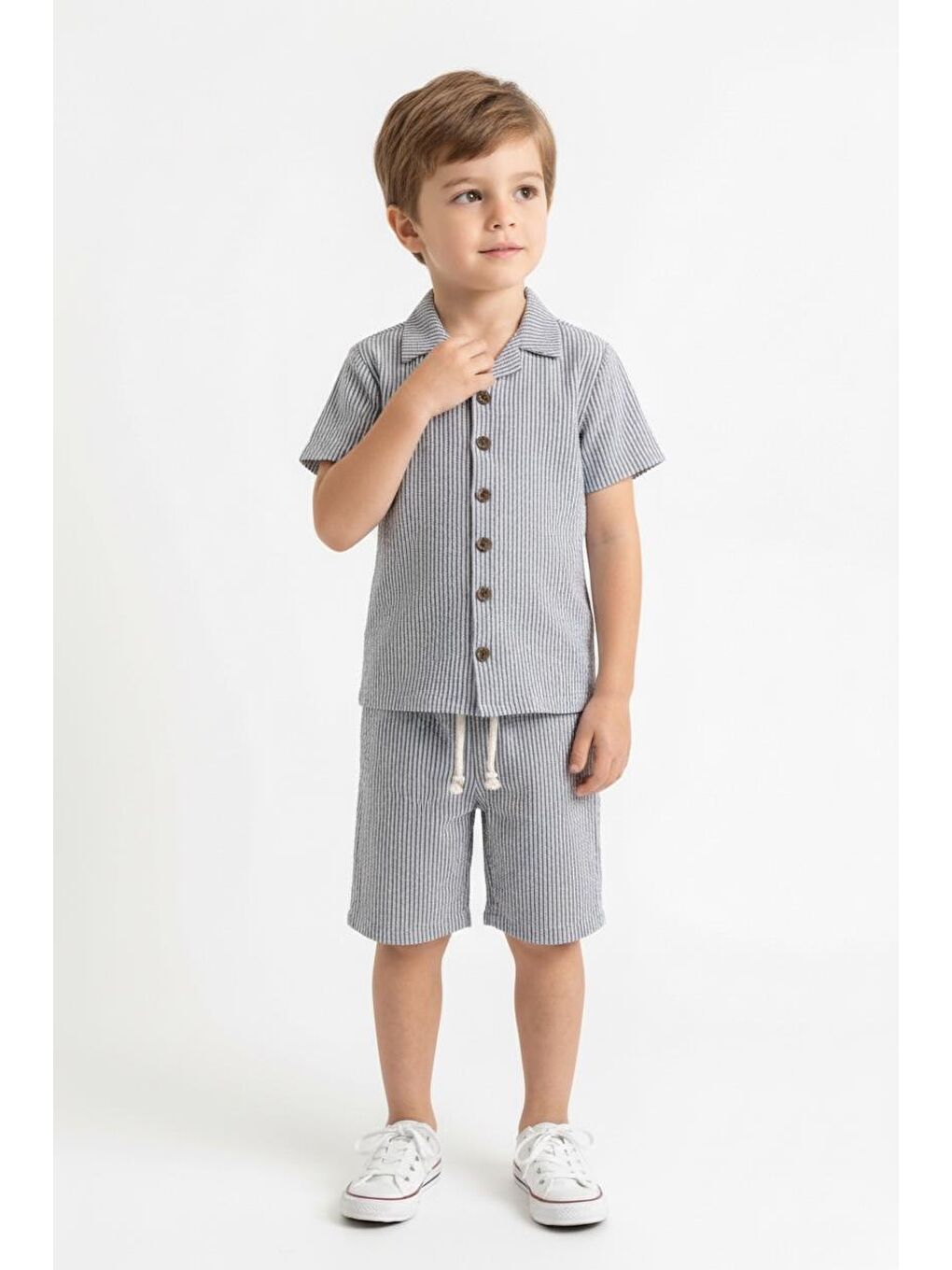 İndigo Bürümcük Gömlek Şort 2li Takım-3