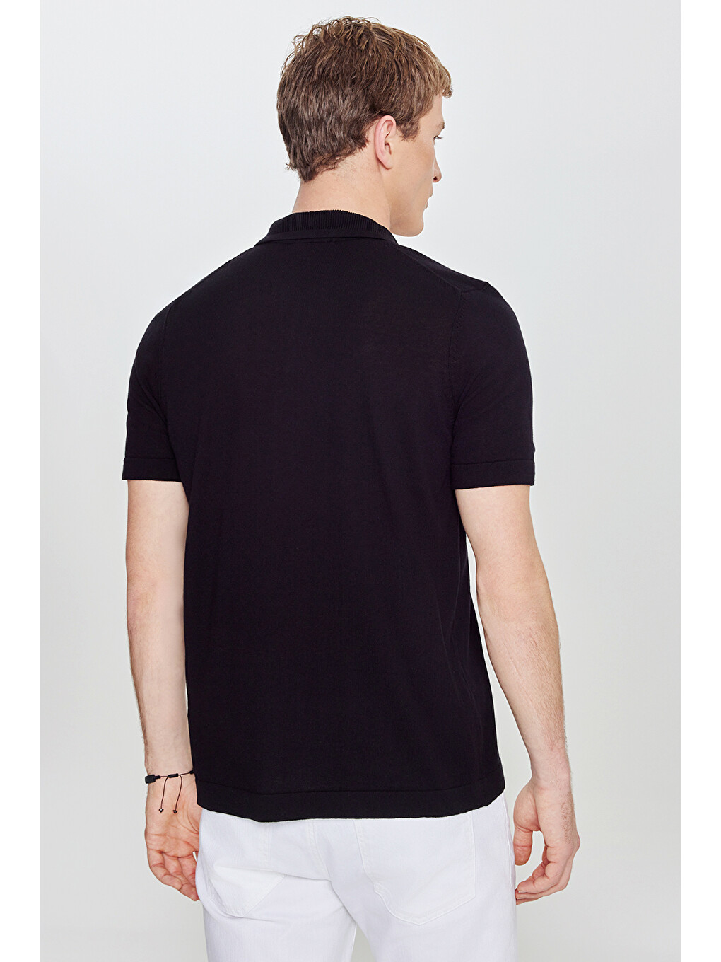 Erkek Siyah %100 Pamuk Standart Fit Normal Kesim Polo Yaka Triko Tişört-4