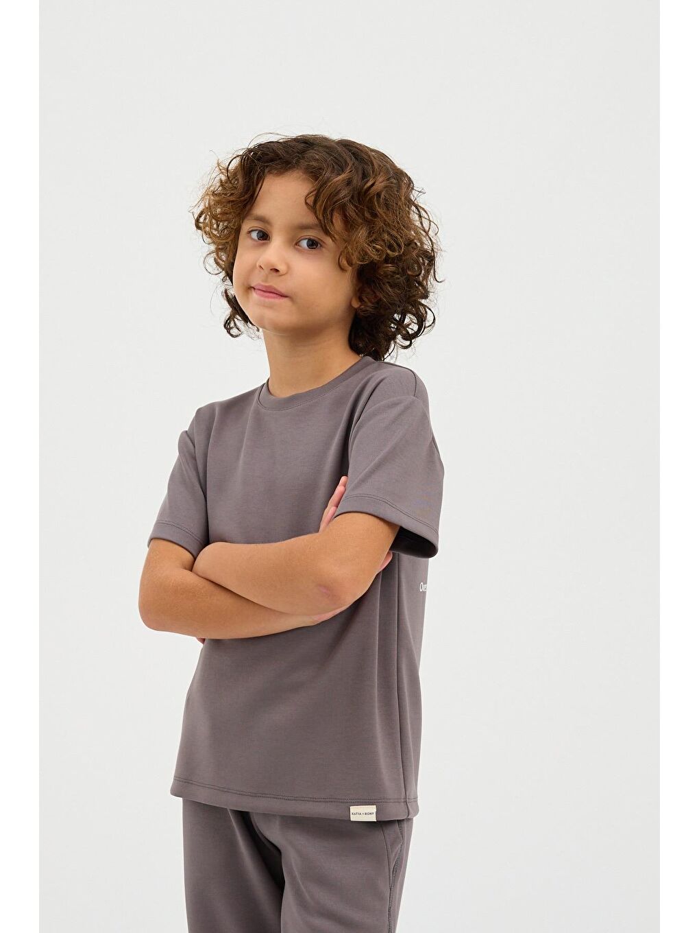 Çocuk Basıc Fluffy Tshirt Koyu Gri-1