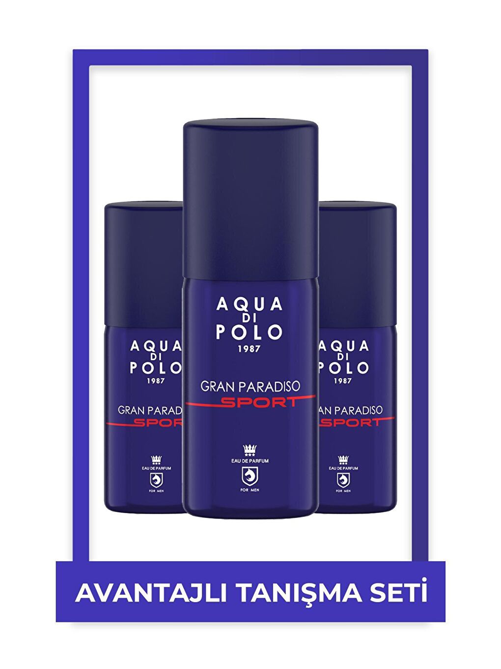 Aqua Di Polo 1987 Mavi-Lila Gran Paradiso Sport Metal Şişe 100 ml 3'lü Edp Erkek Parfüm Seti