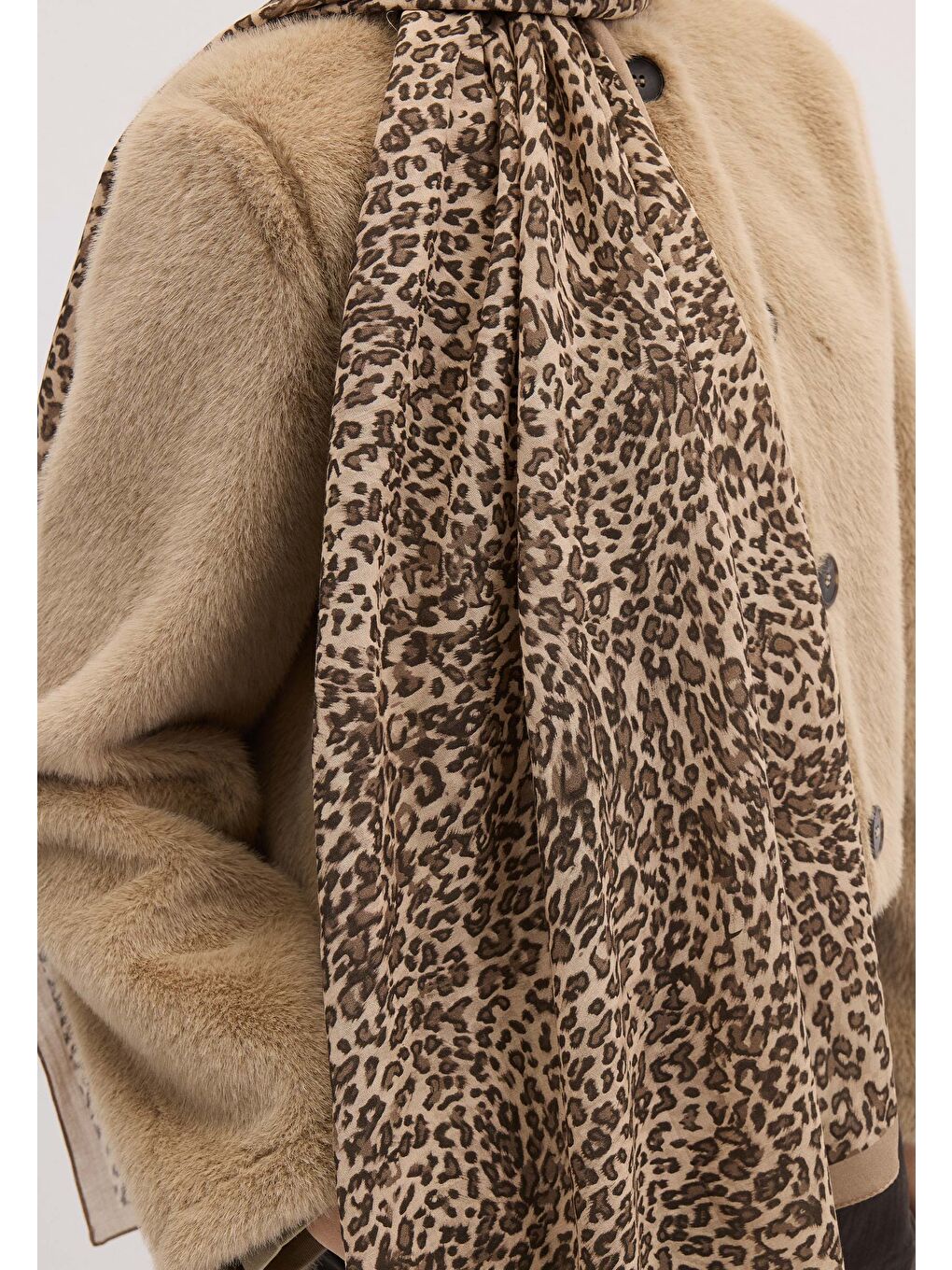 Bej Tıny Leopar Desen Şal Kum-3