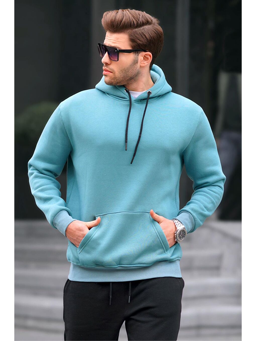 Madmext Mavi Kapüşonlu Erkek Sweatshirt 5339