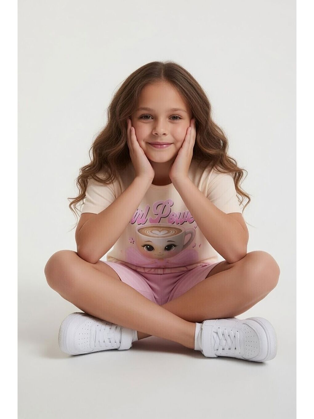 Pembe Pudra Balerin Desenli Tişörtlü Kız Çocuk Şortlu 2li Takım 23881-3