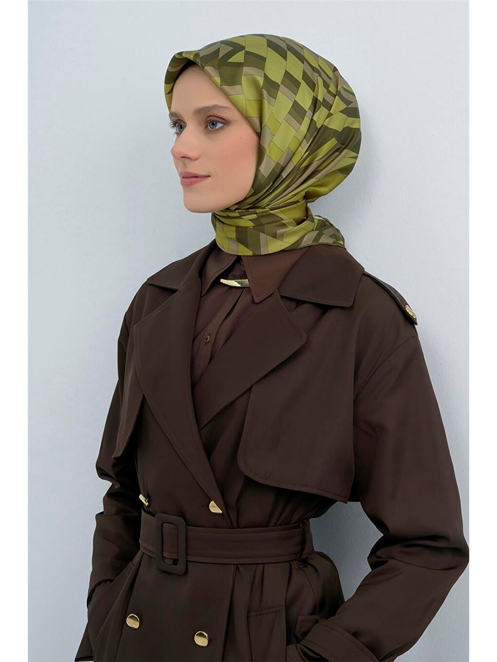 Haki Saf İpek Twill Eşarp 9507D 52