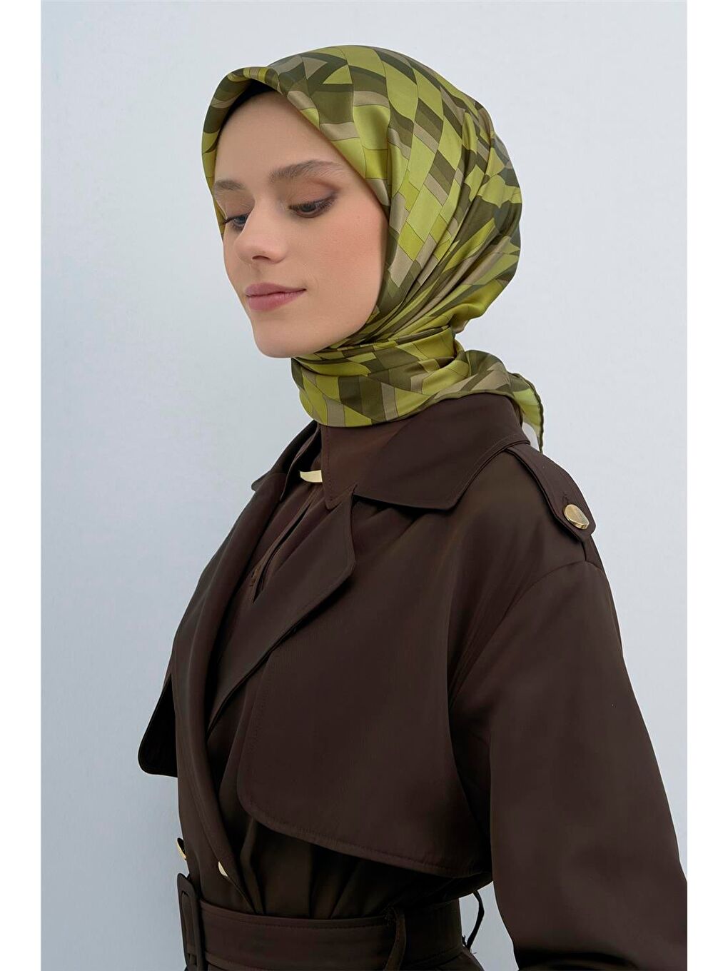 Haki Saf İpek Twill Eşarp 9507D 52-1