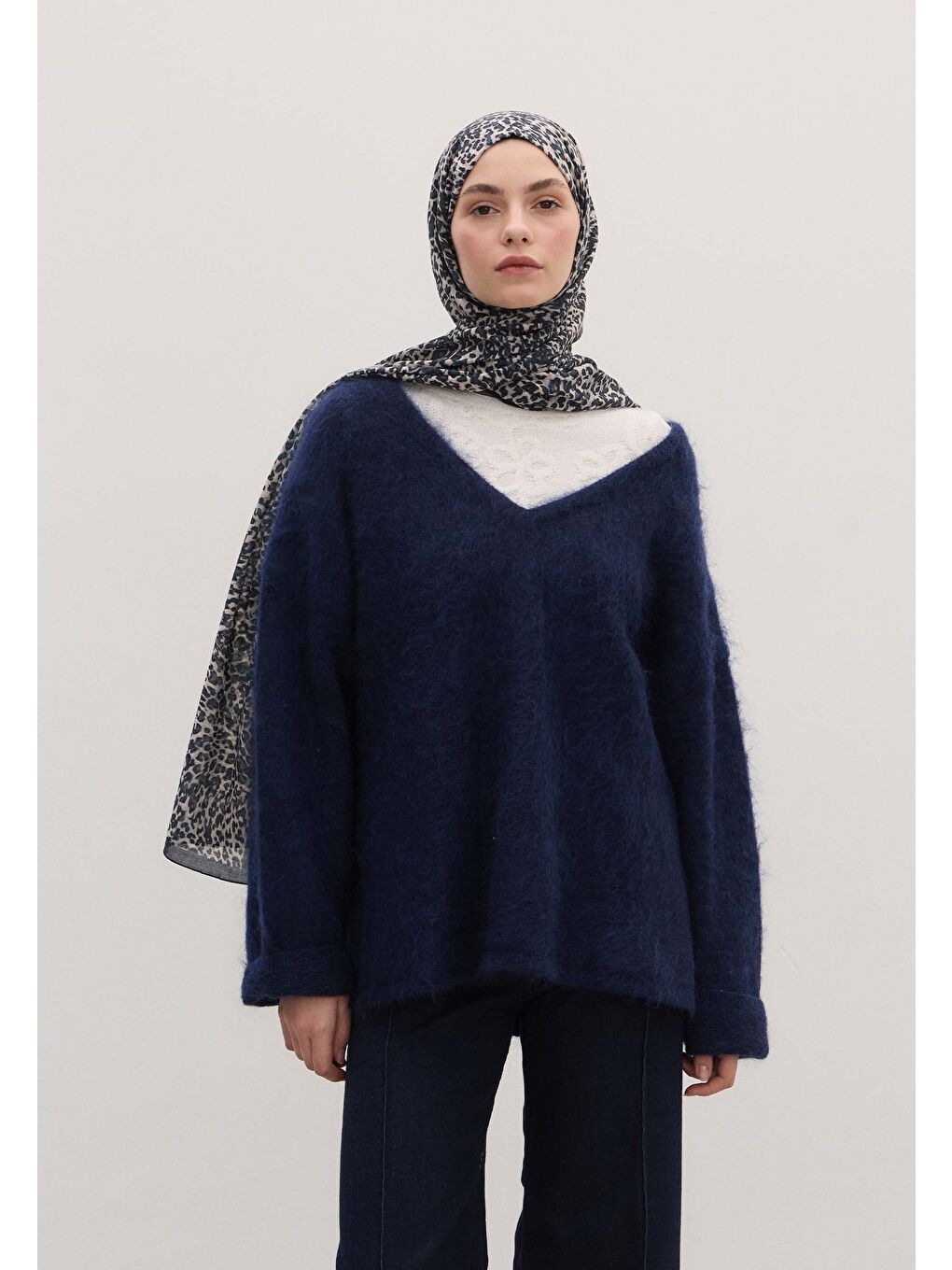 Tıny Leopar Desen Şal Mavi-3