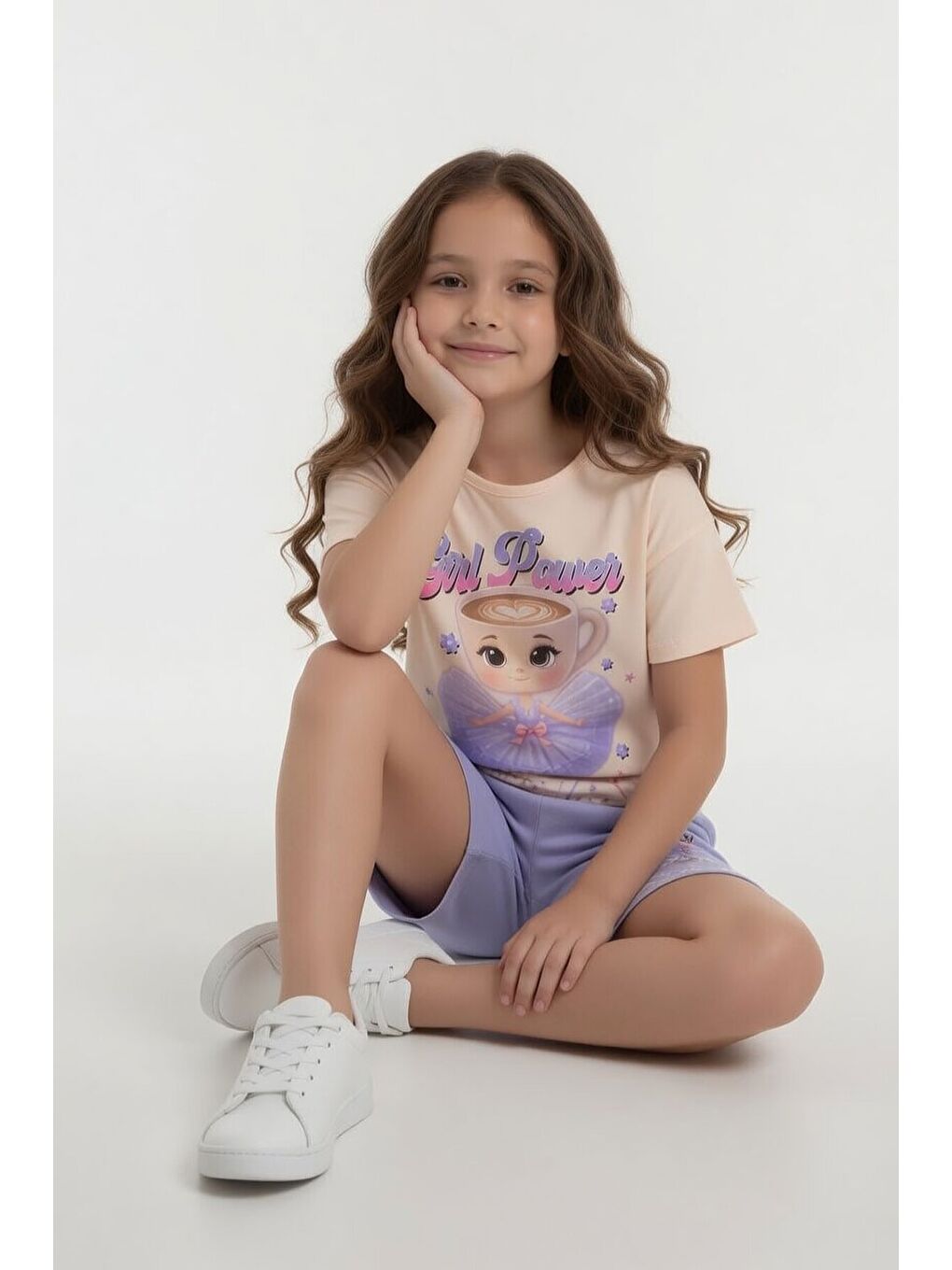 Lila Balerin Desenli Tişörtlü Kız Çocuk Şortlu 2li Takım 23879-3