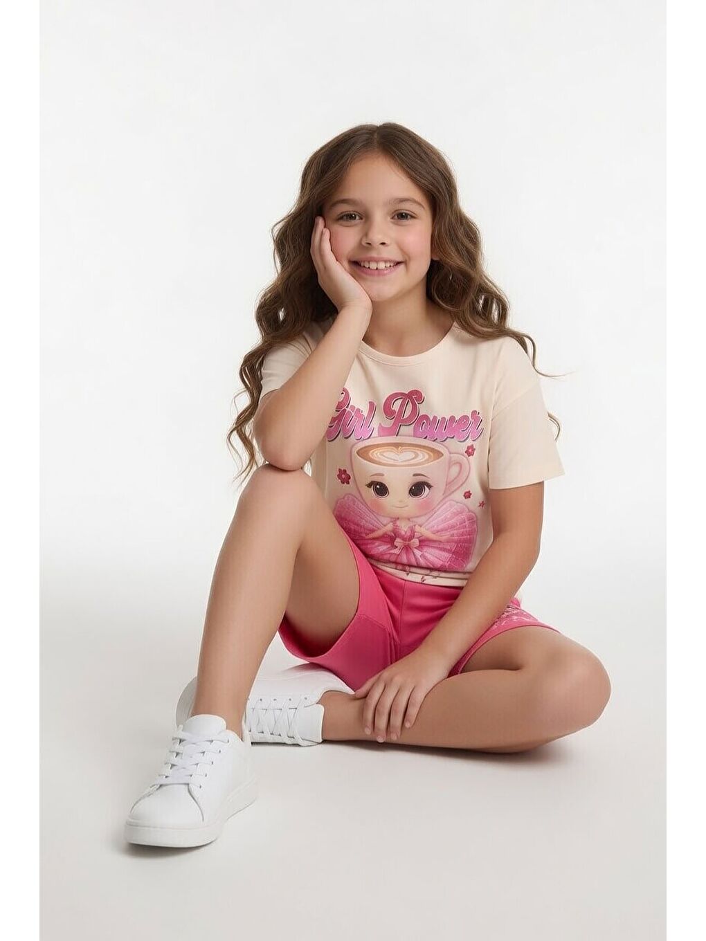 Pembe Balerin Desenli Tişörtlü Kız Çocuk Şortlu 2li Takım 23878-3