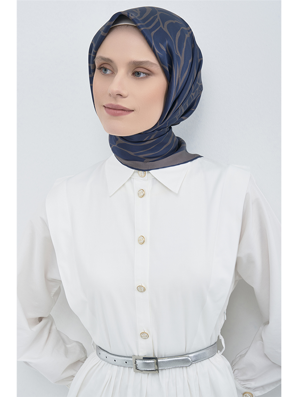 İndigo Saf İpek Twill Eşarp 9511D 12-2