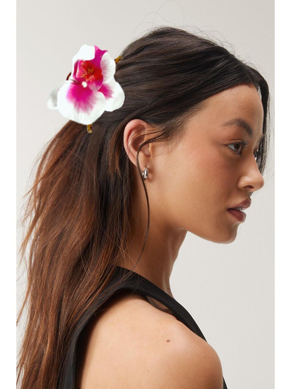 Pembe Orkide Çiçekli Aloha Büyük Mandal Toka