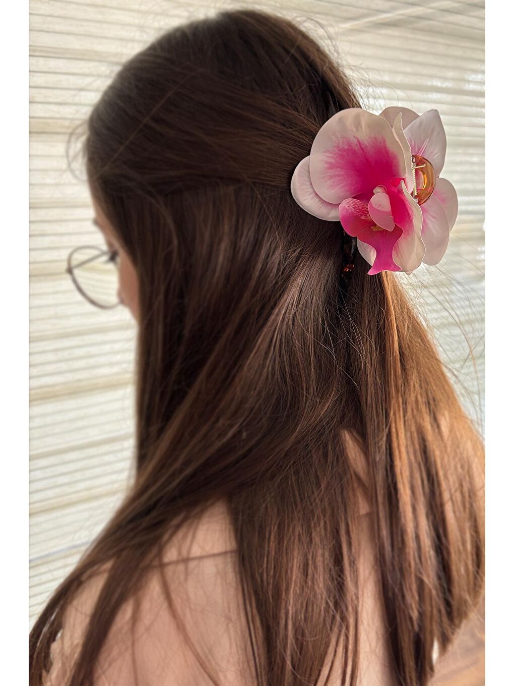 Pembe Orkide Çiçekli Aloha Büyük Mandal Toka-3