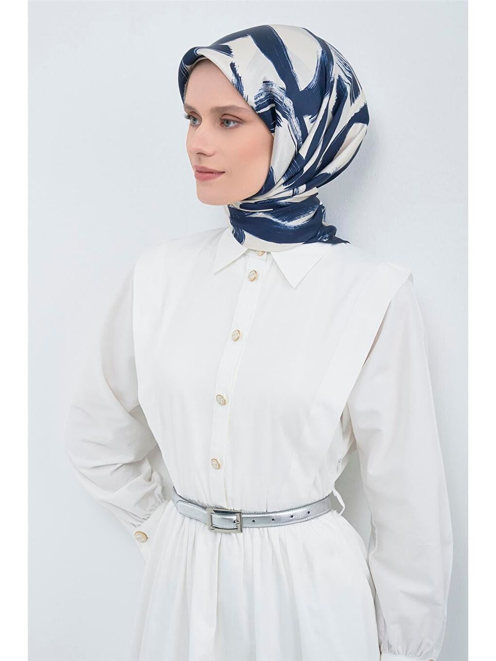 İndigo Saf İpek Twill Eşarp 9555D 02