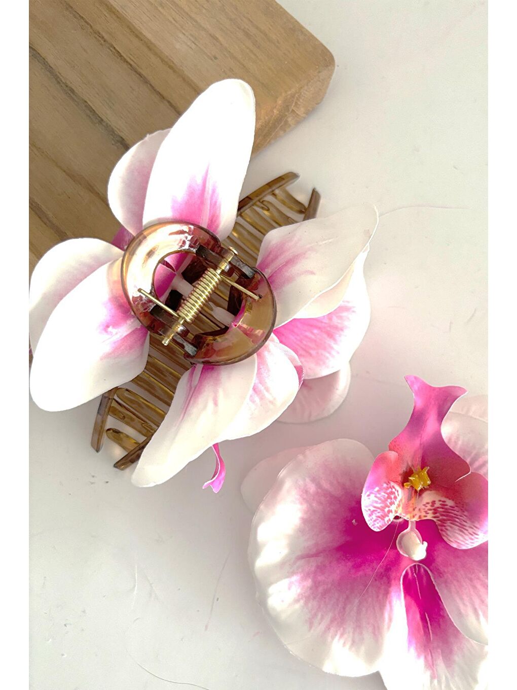 Pembe Orkide Çiçekli Aloha Büyük Mandal Toka-6