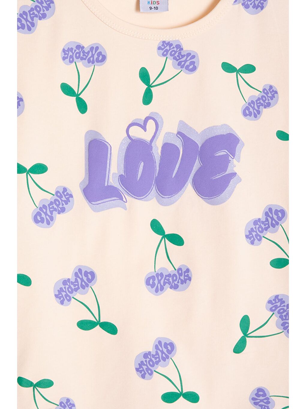 Lila Kiraz Desenli Love Yazılı Tişörtlü Kız Çocuk Şortlu Takım 23898-4
