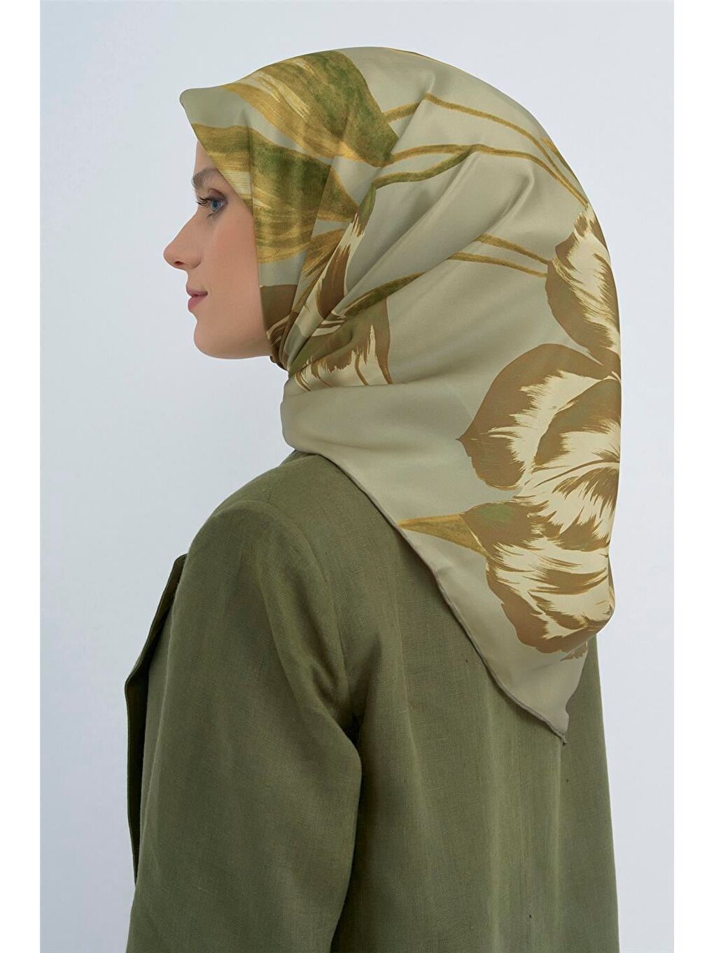 Haki Saf İpek Sura Eşarp 9506D 08-2