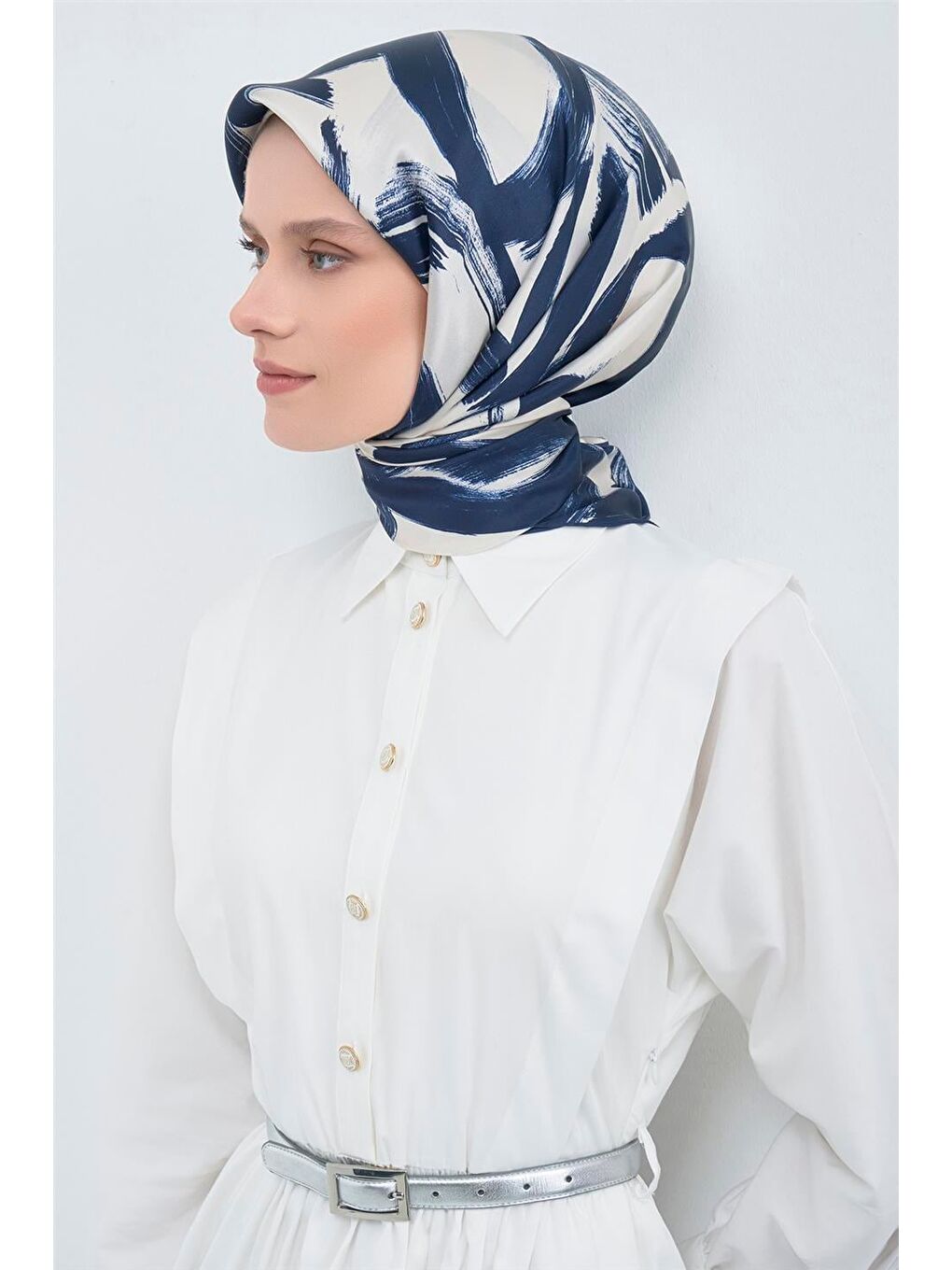 İndigo Saf İpek Twill Eşarp 9555D 02-1