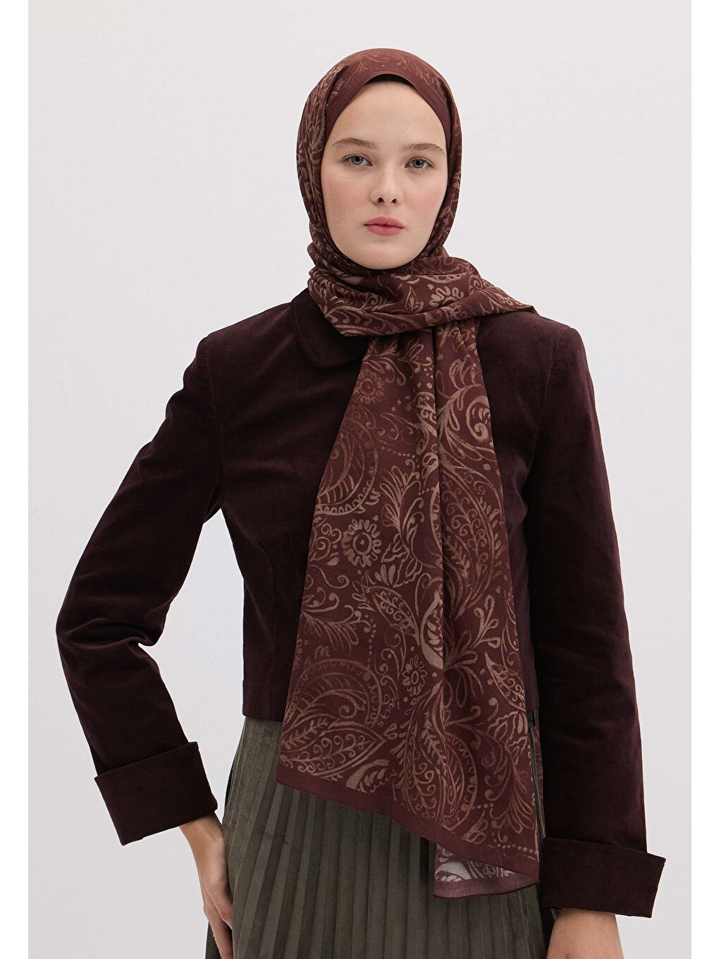 Freesıa Desen Şal Bordo