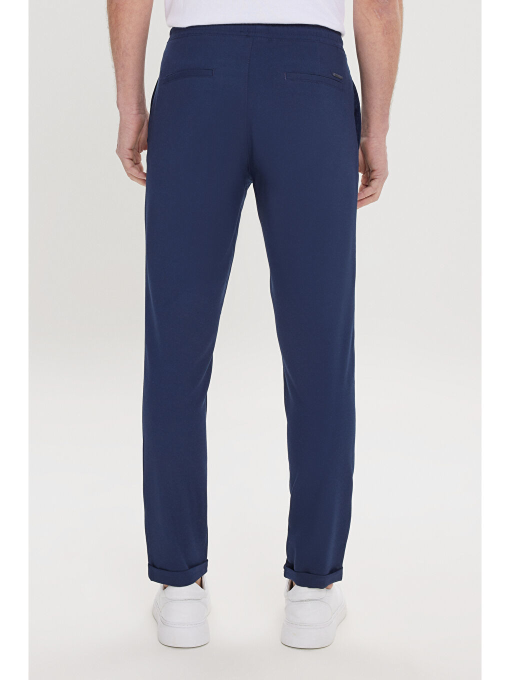 Erkek Lacivert Slim Fit Rahat Kesim Beli Bağlamalı Yan Cepli Jogger Pantolon-5