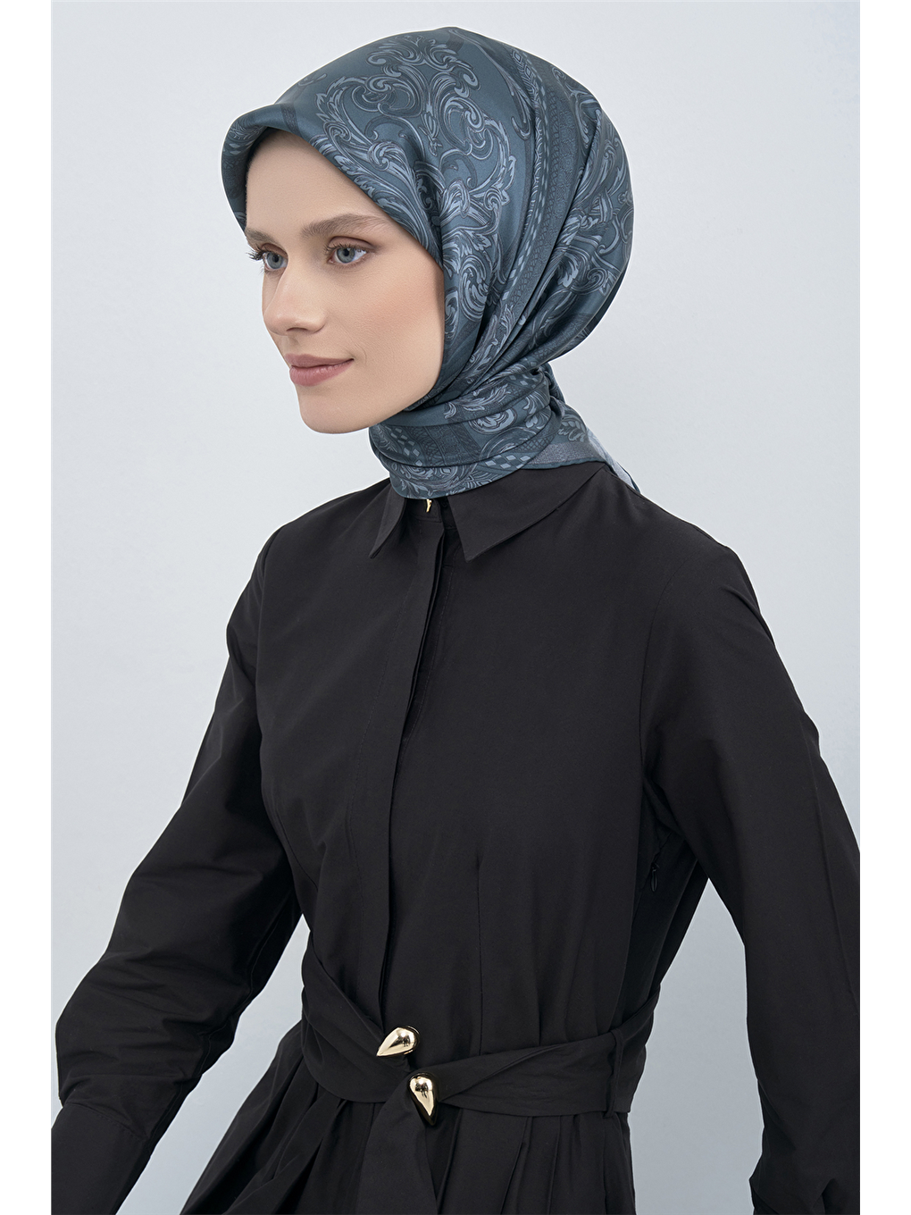 Petrol Saf İpek Twill Eşarp 9537D 84-1