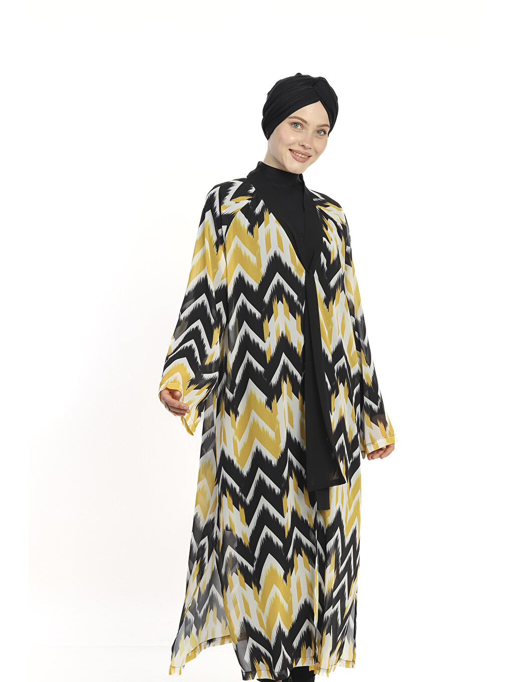 Tesettür Mayo Üzerine Tek Kaftan Pareo 6314 Sarı-1