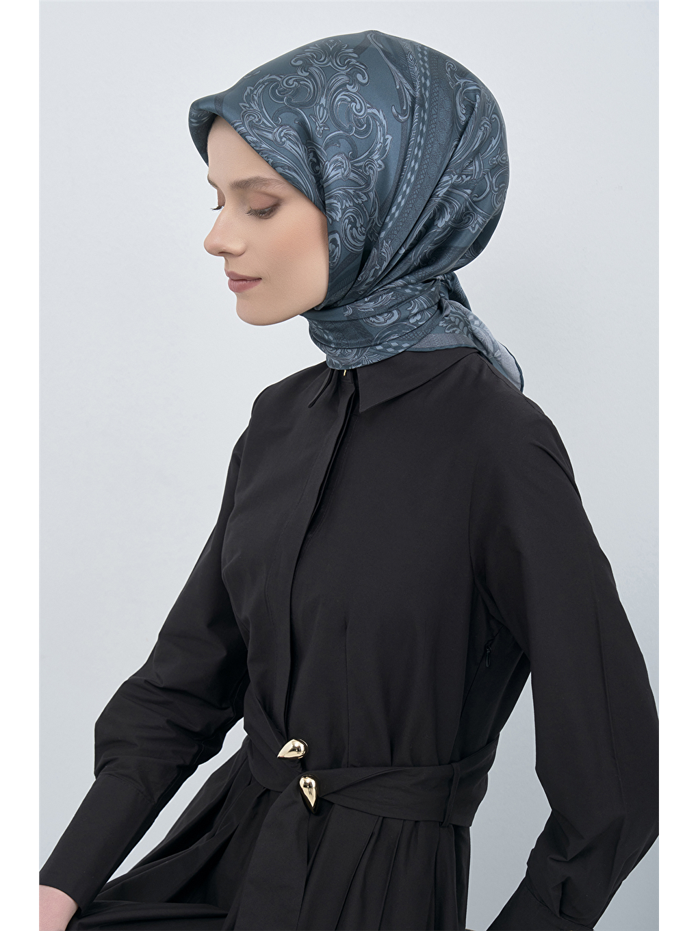 Petrol Saf İpek Twill Eşarp 9537D 84-2