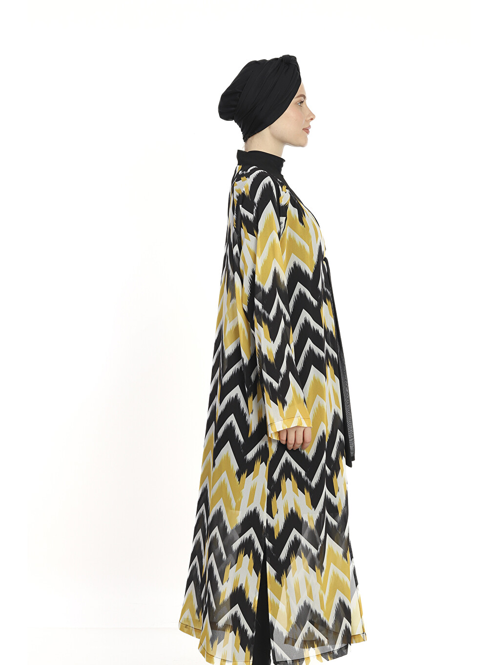 Tesettür Mayo Üzerine Tek Kaftan Pareo 6314 Sarı-2