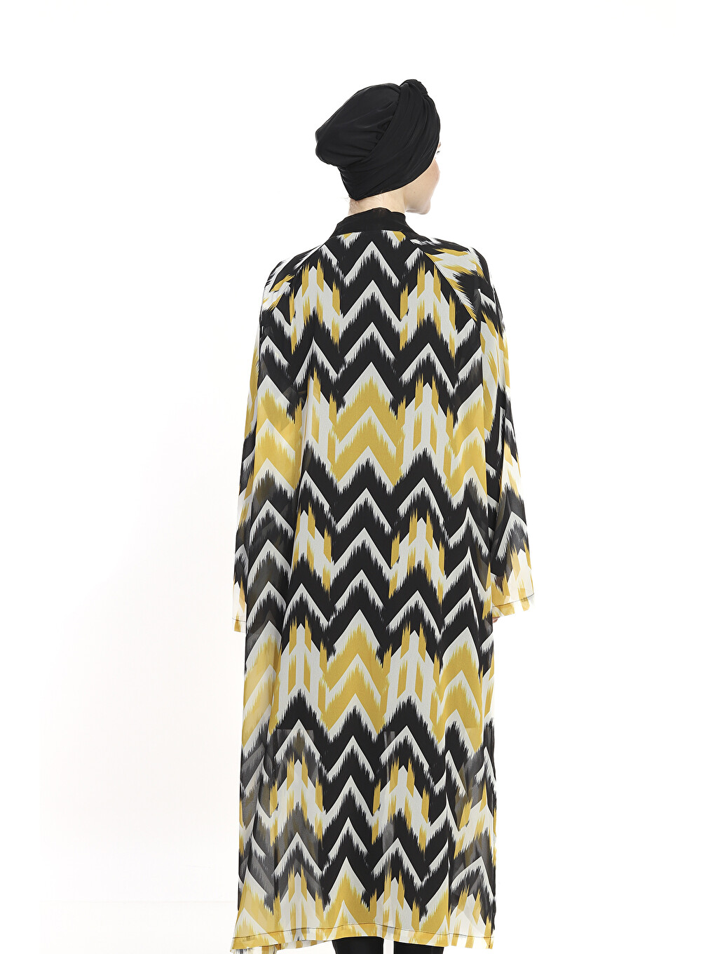 Tesettür Mayo Üzerine Tek Kaftan Pareo 6314 Sarı-3